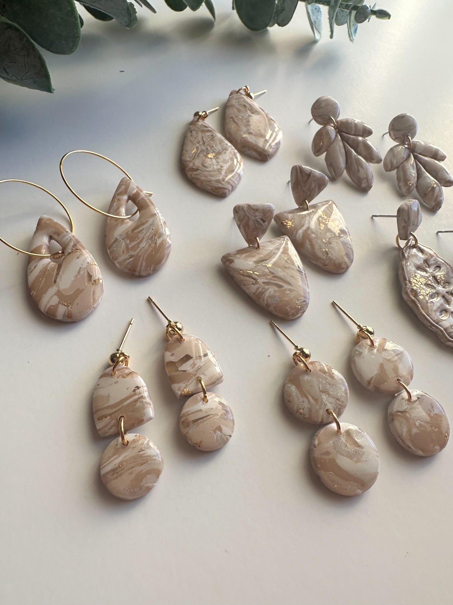 Tan and Cream Marble Earrings