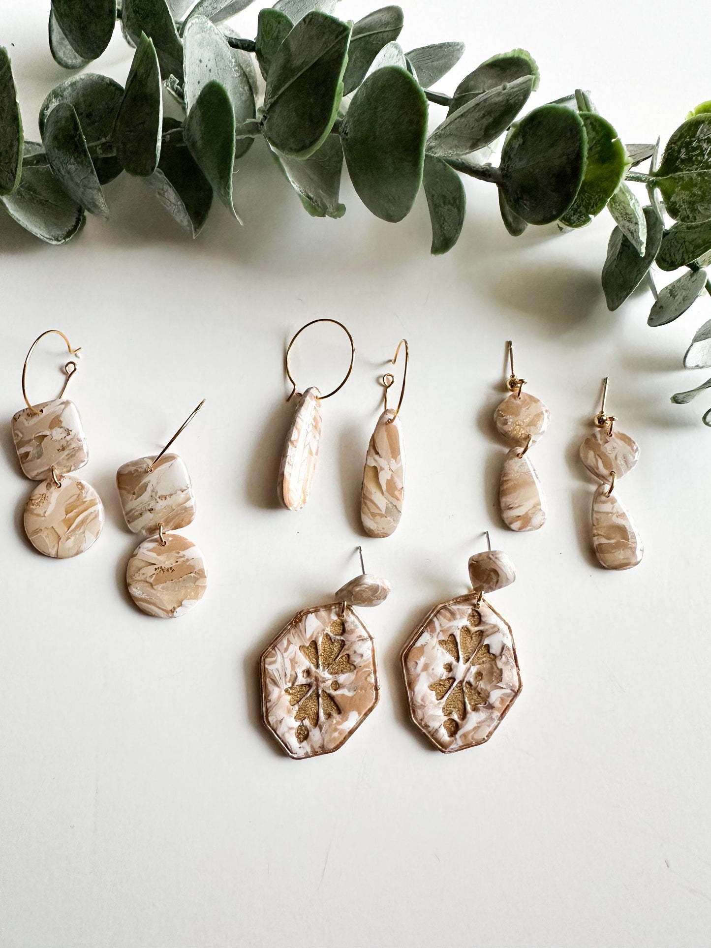 Tan and Cream Marble Earrings