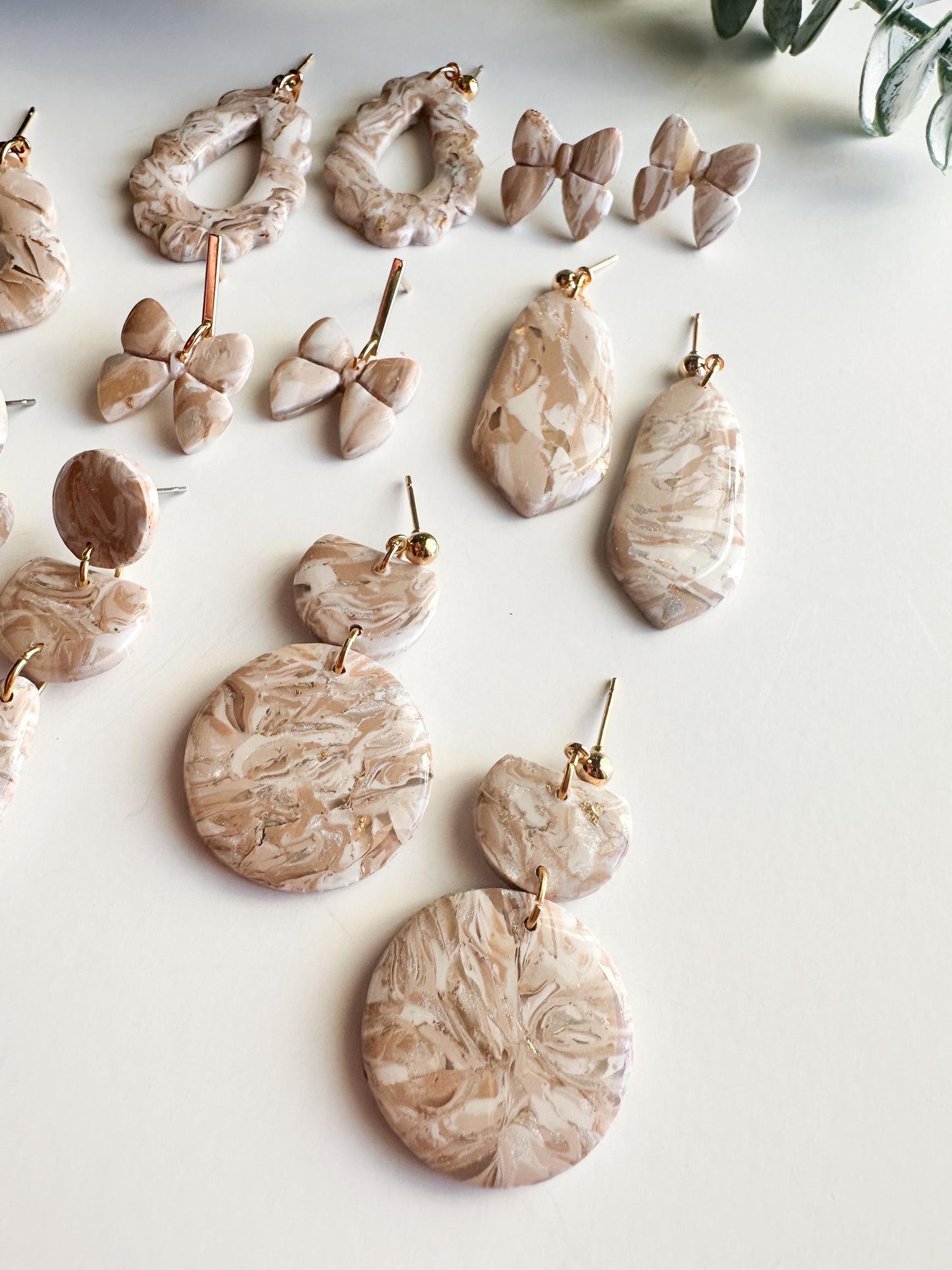 Tan and Cream Marble Earrings