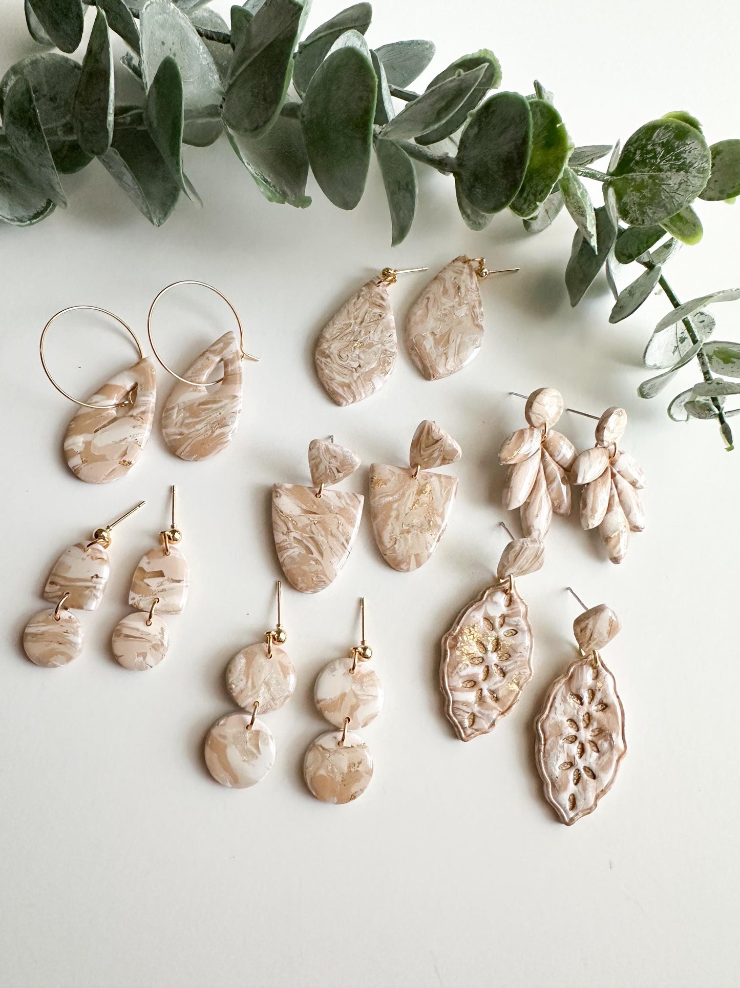 Tan and Cream Marble Earrings