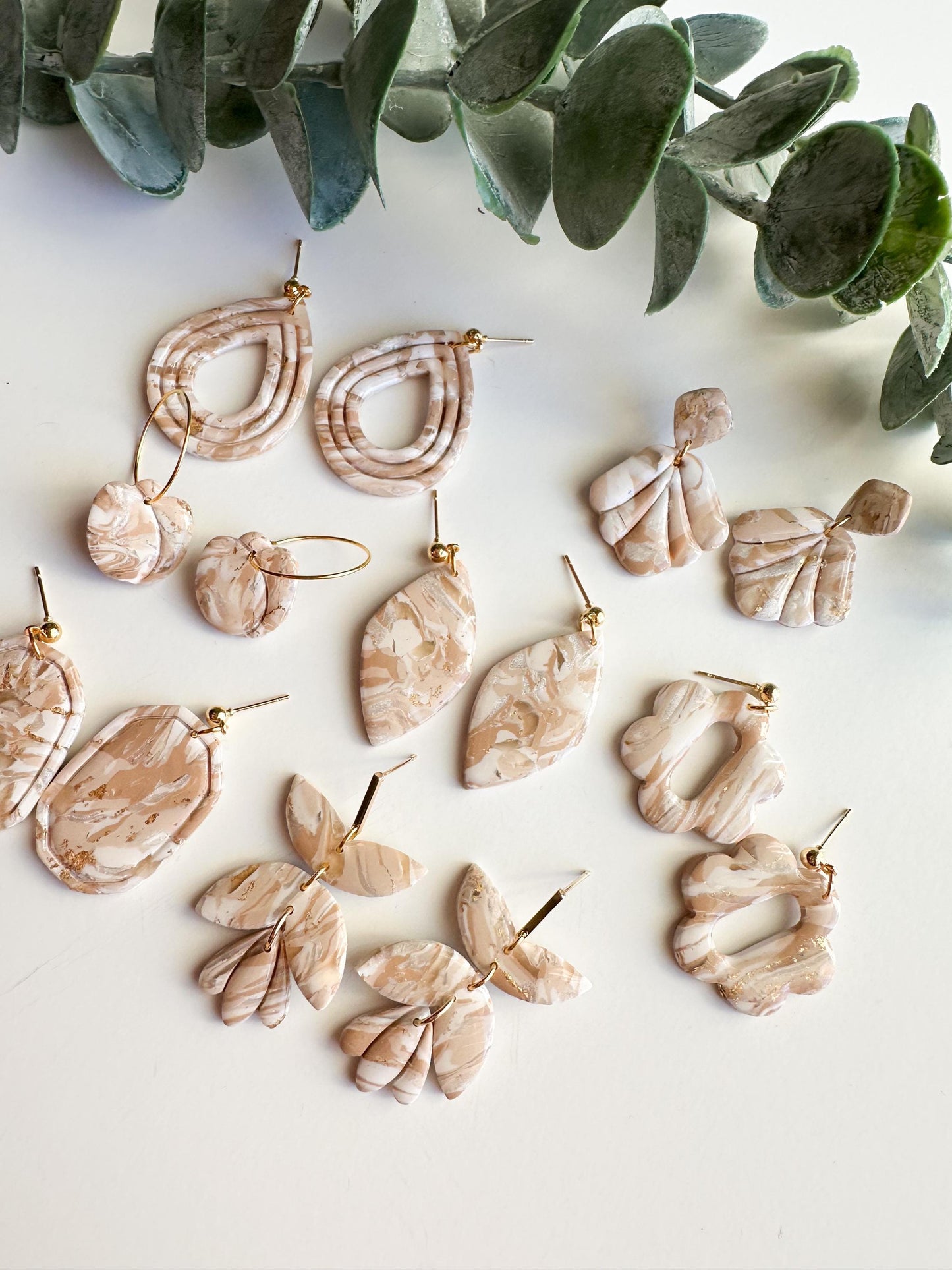 Tan and Cream Marble Earrings