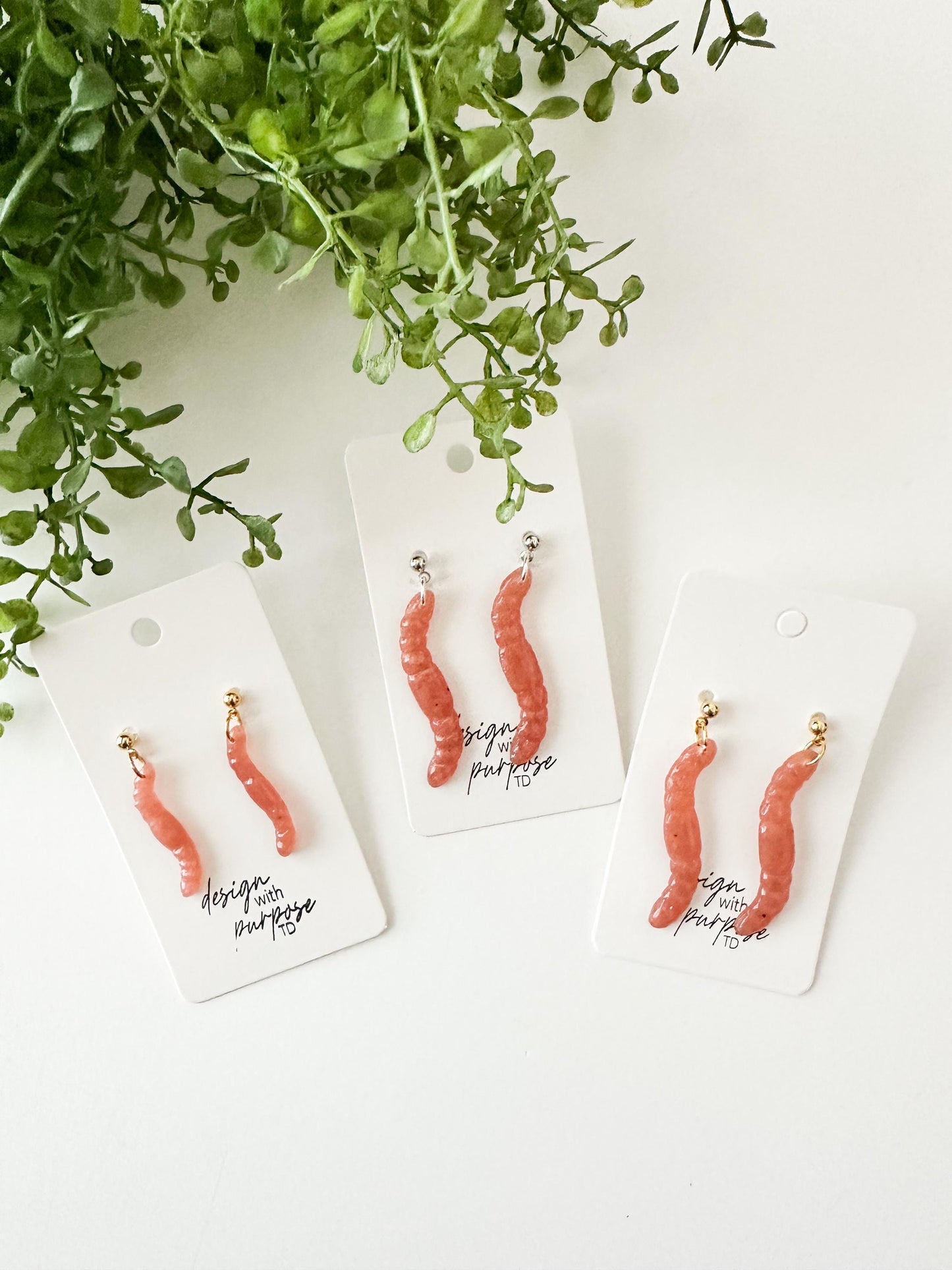 Rainbow Trout and Worm Earrings