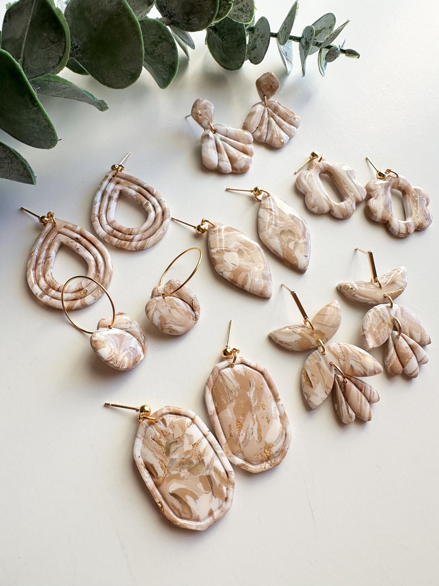 Tan and Cream Marble Earrings