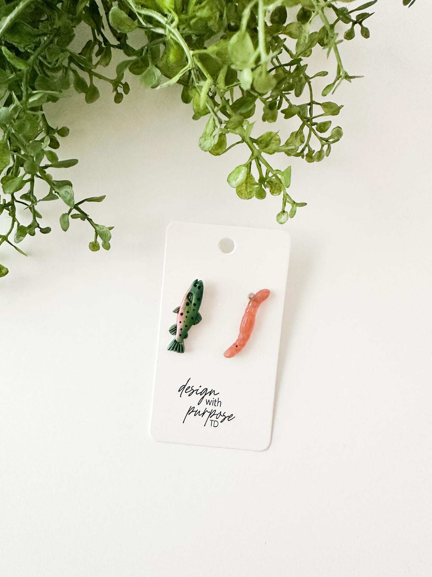 Rainbow Trout and Worm Earrings