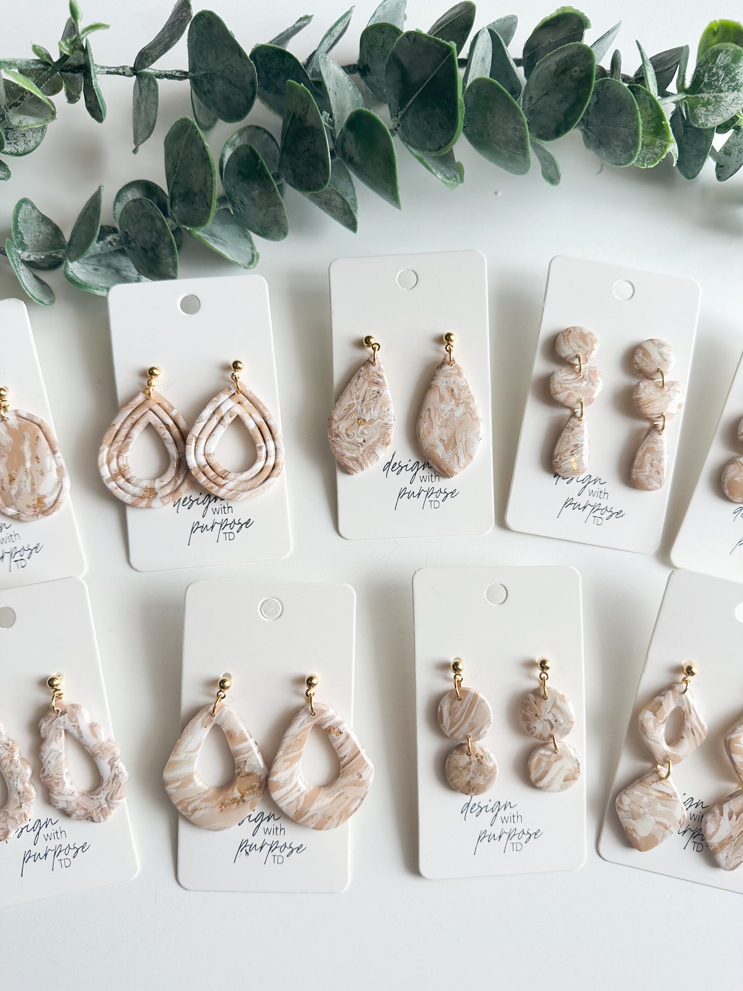 Tan and Cream Marble Earrings