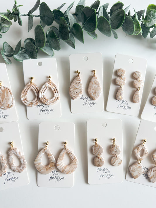 Tan and Cream Marble Earrings