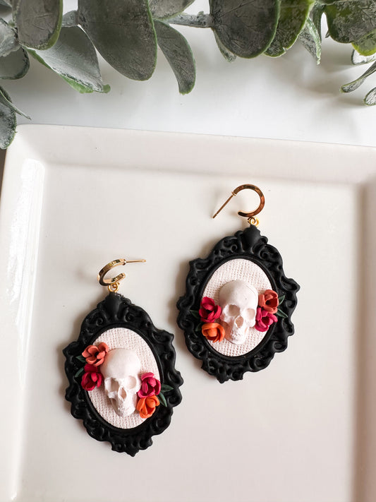 Floral Skull Frame Earrings