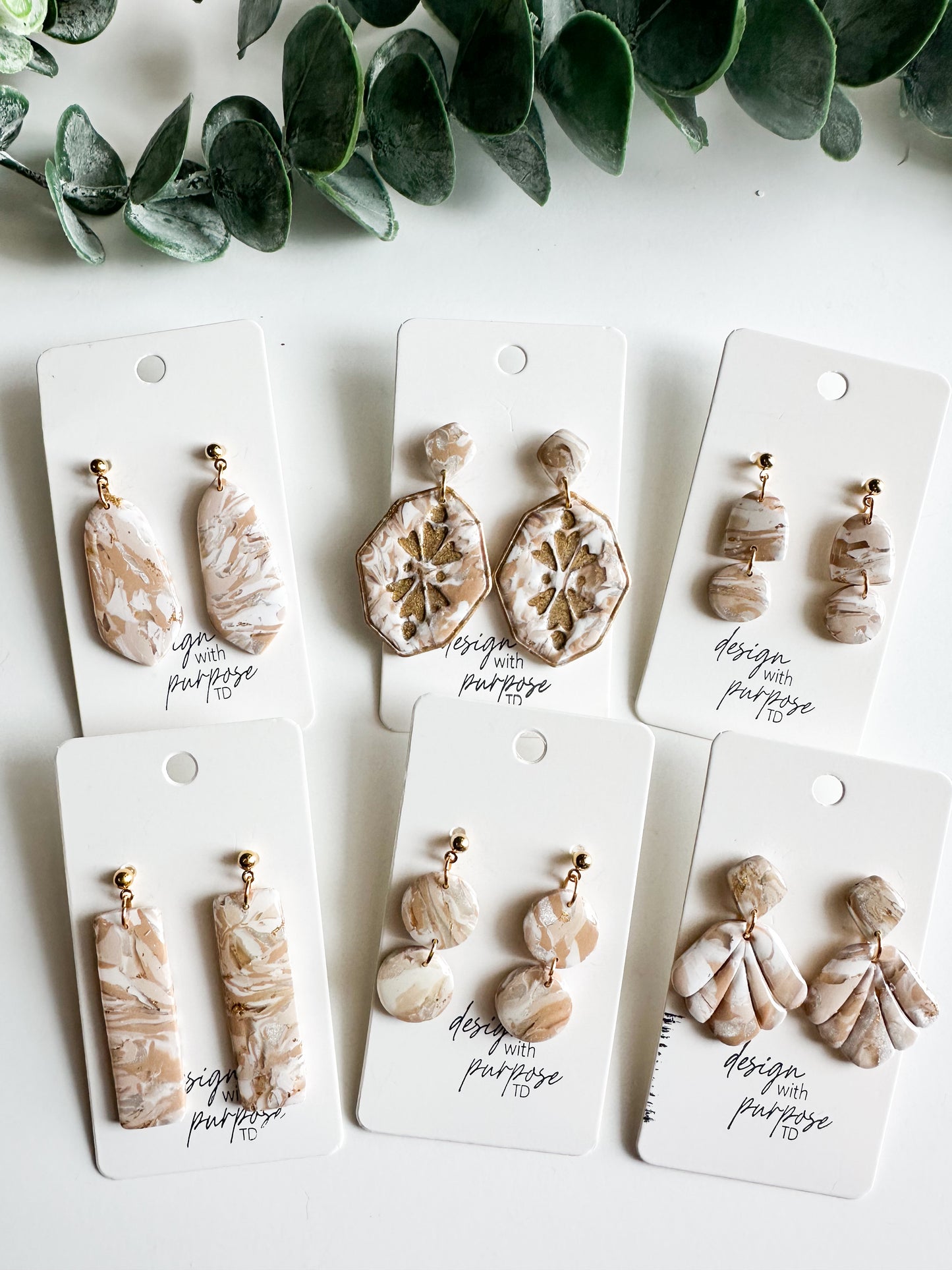 Tan and Cream Marble Earrings
