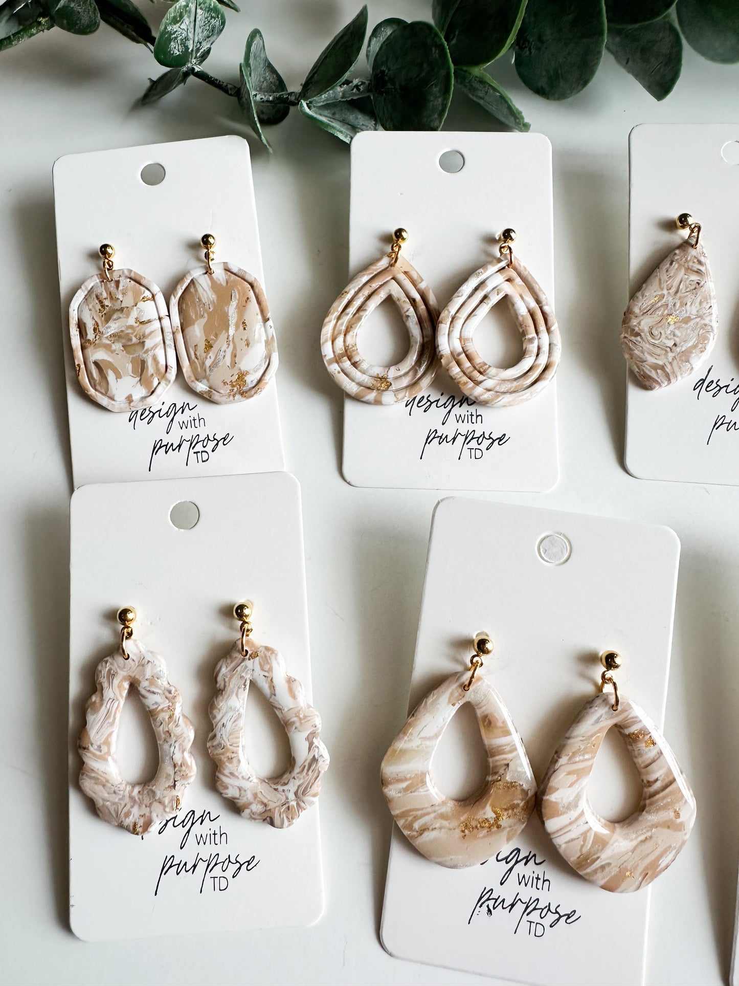 Tan and Cream Marble Earrings