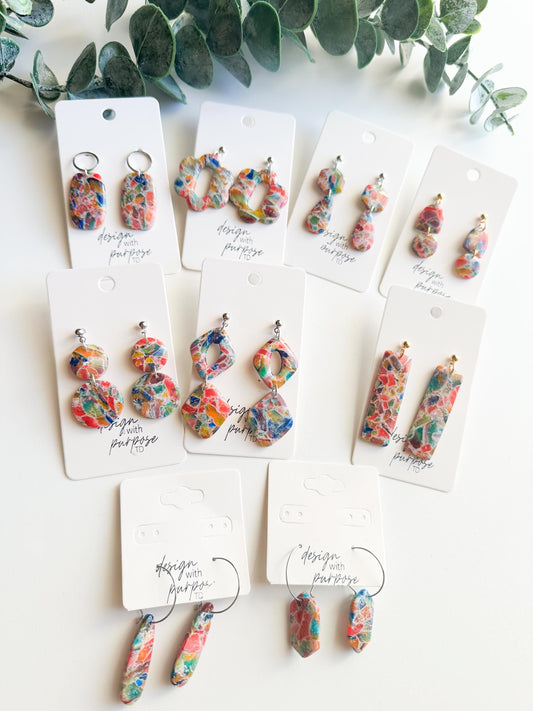 Bright Rainbow Marble Earrings