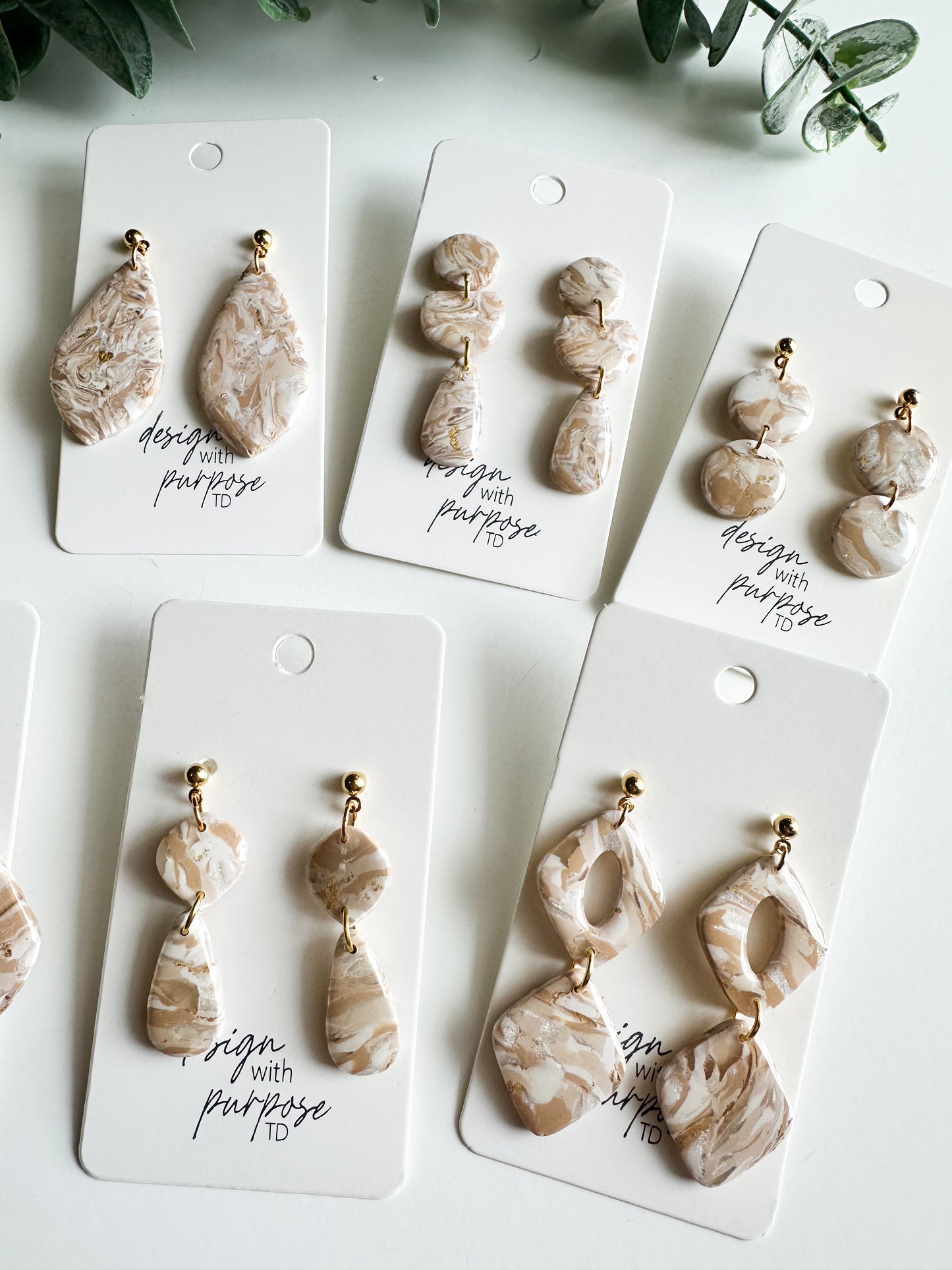 Tan and Cream Marble Earrings