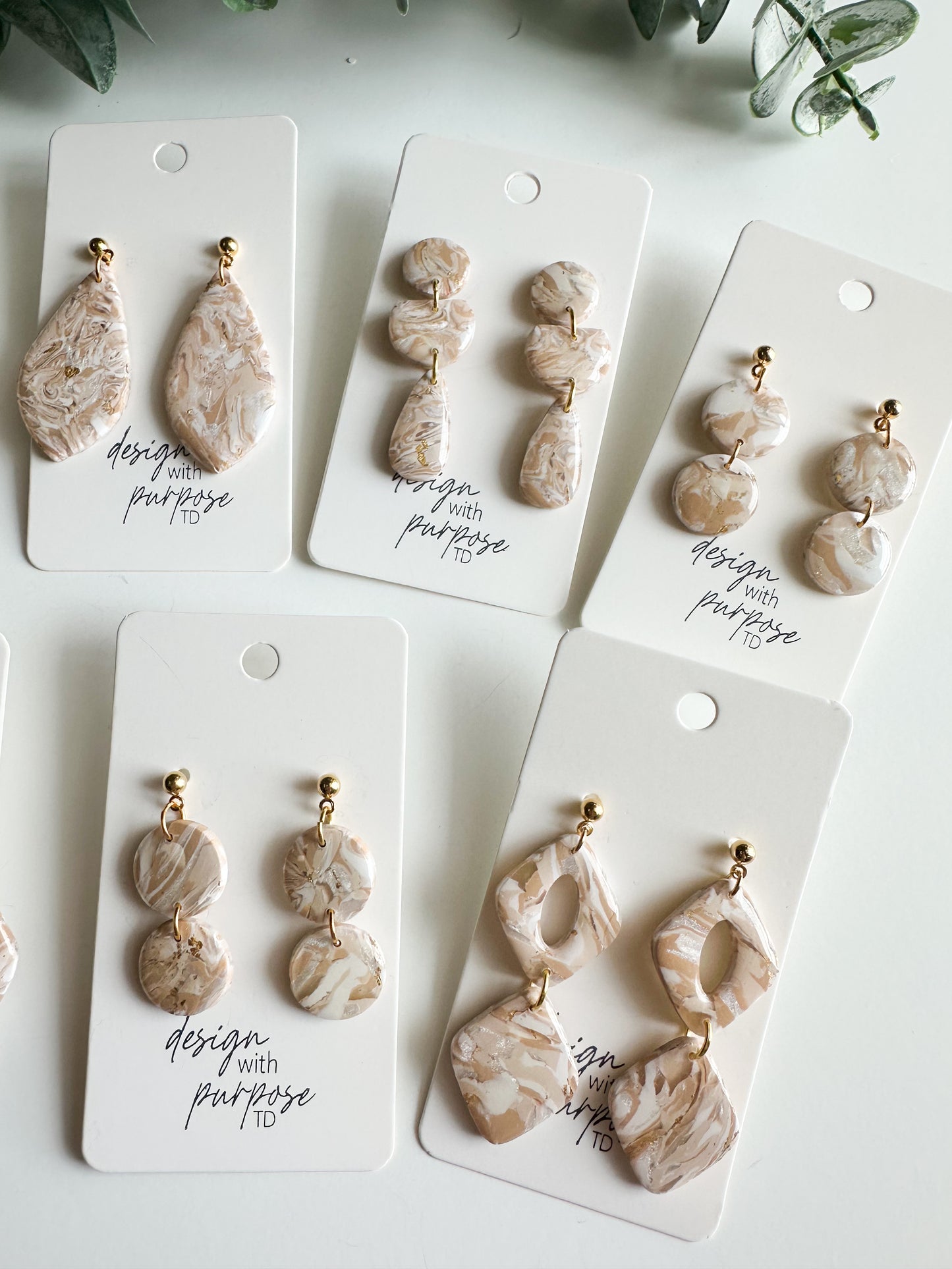Tan and Cream Marble Earrings