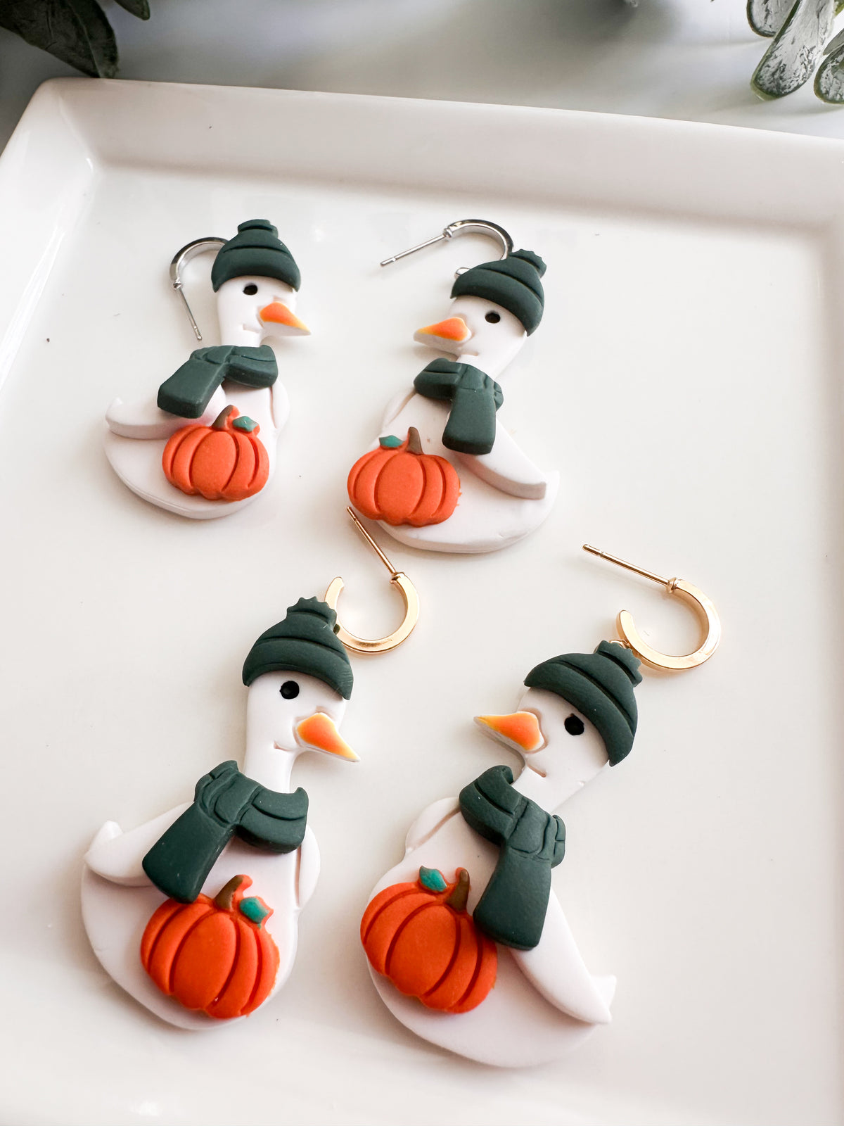 Fall Porch Goose Earrings