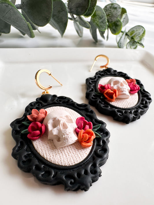 Floral Skull Frame Earrings