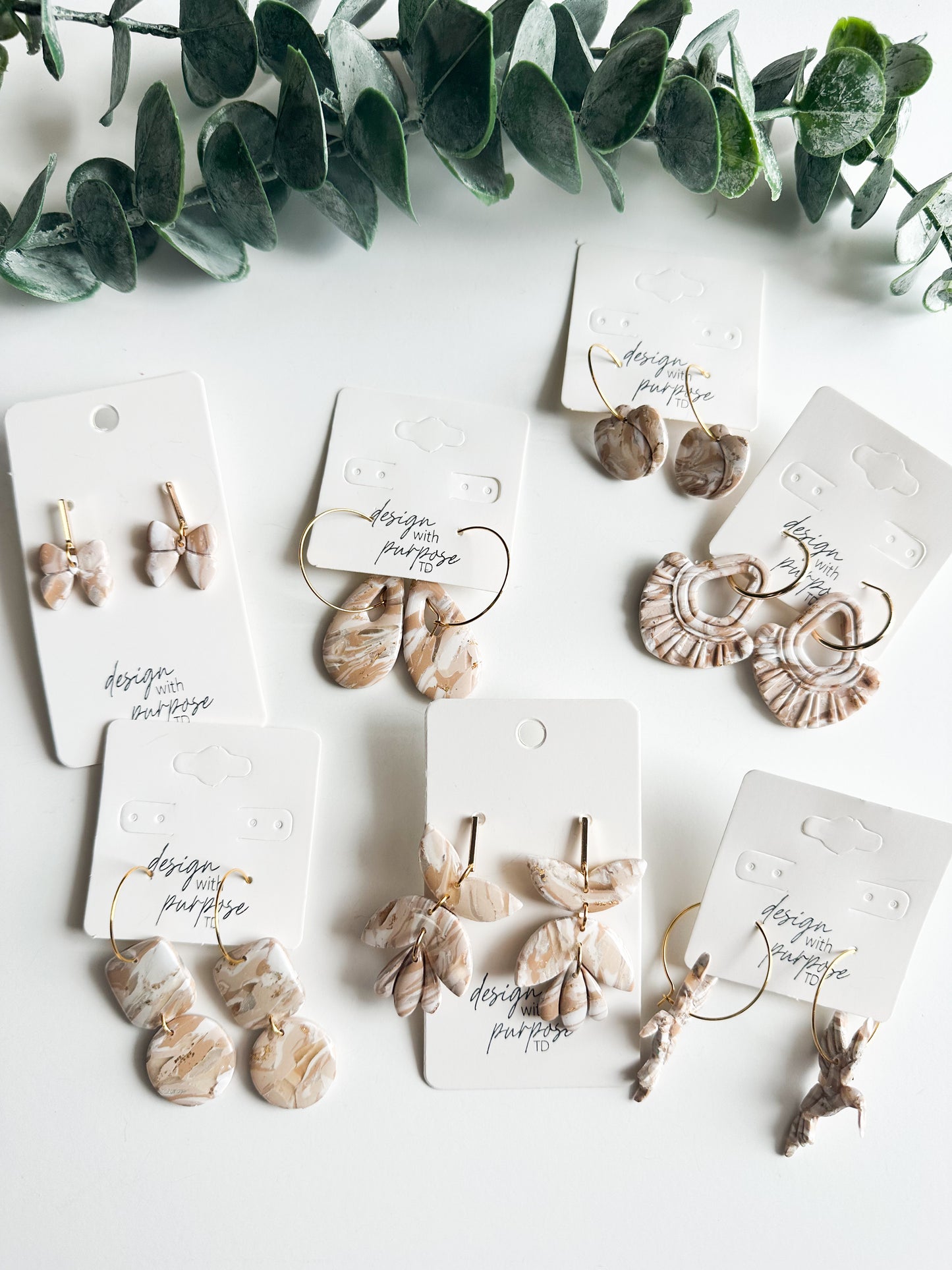 Tan and Cream Marble Earrings