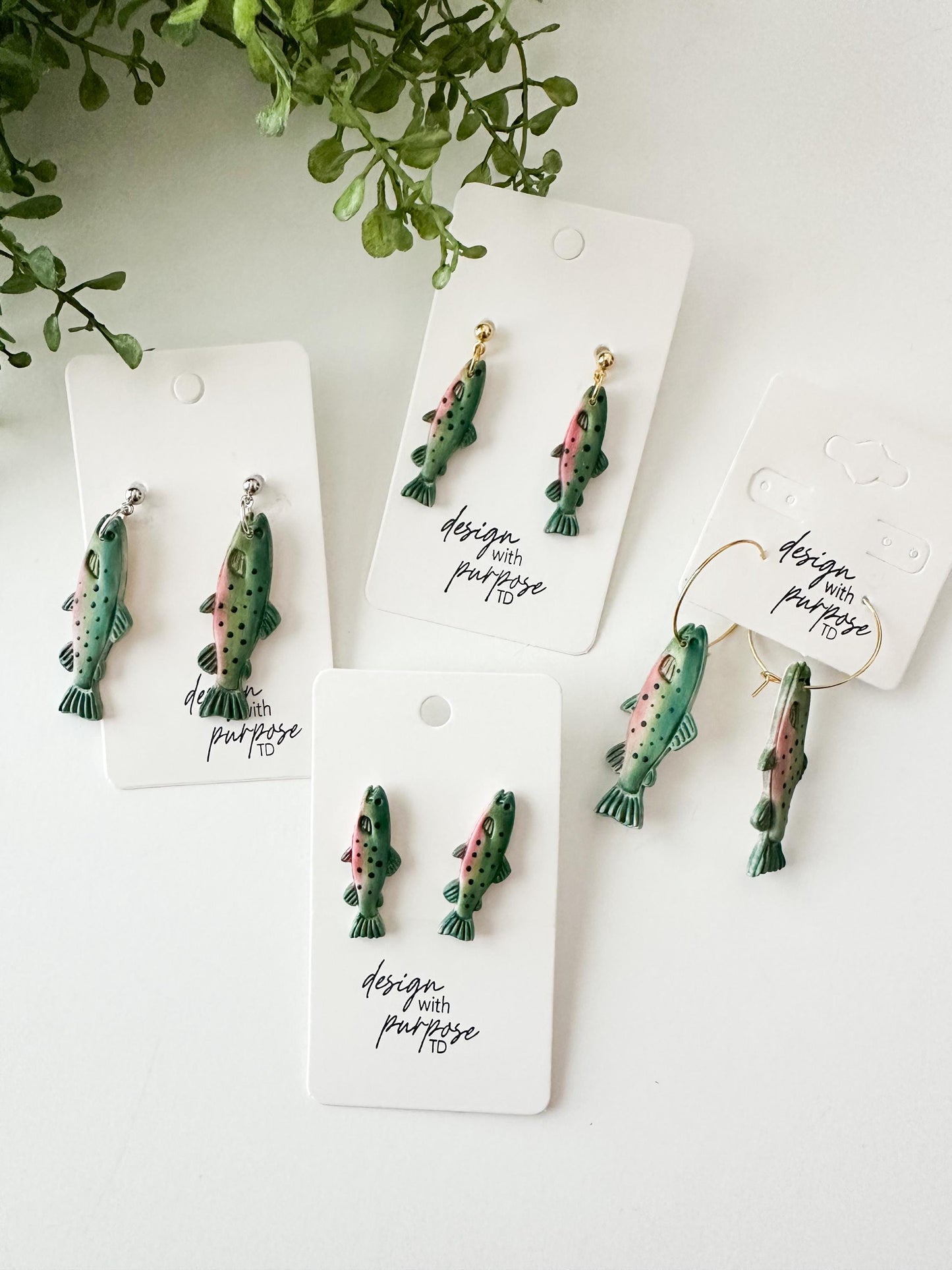 Rainbow Trout and Worm Earrings