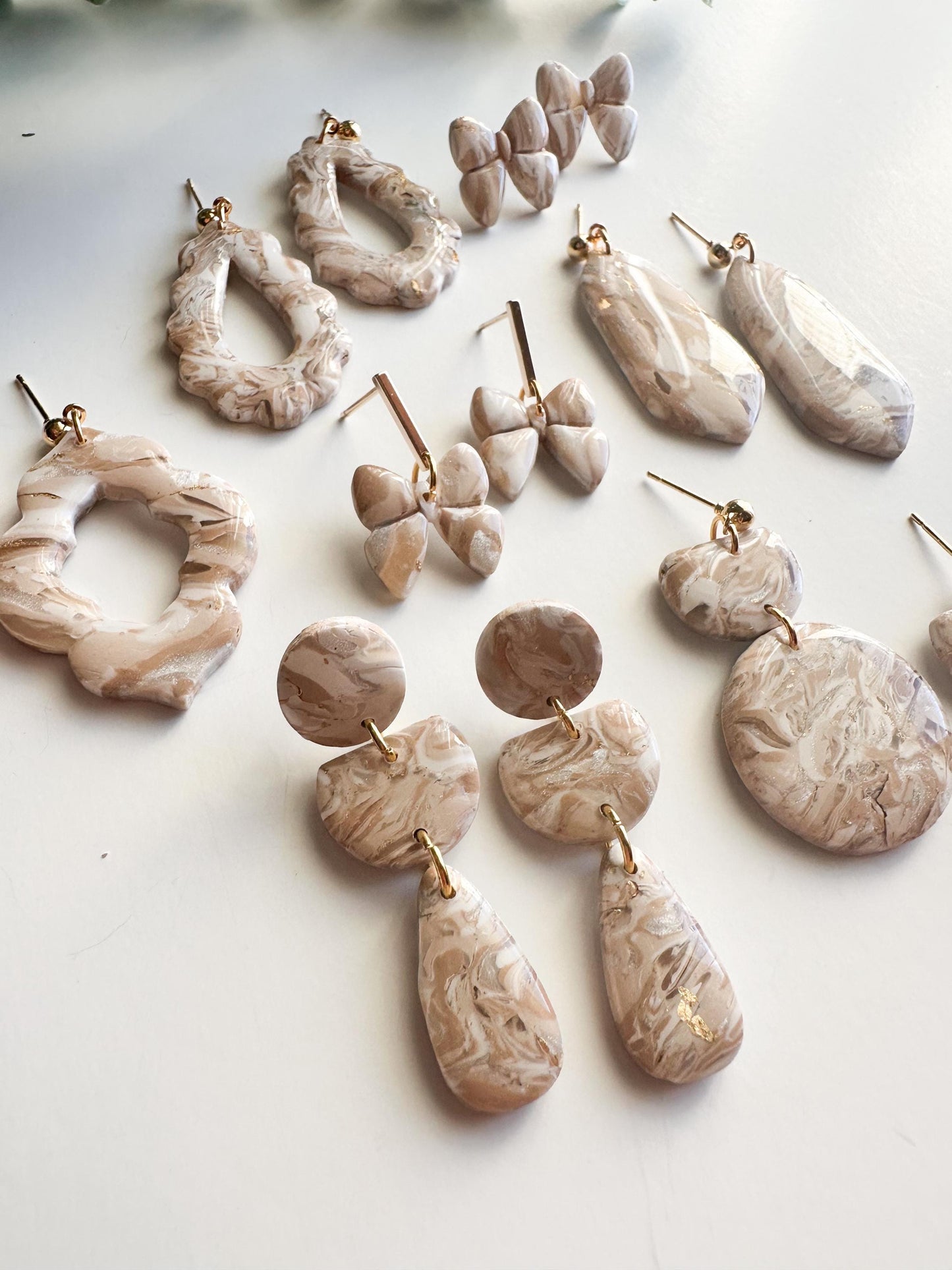 Tan and Cream Marble Earrings