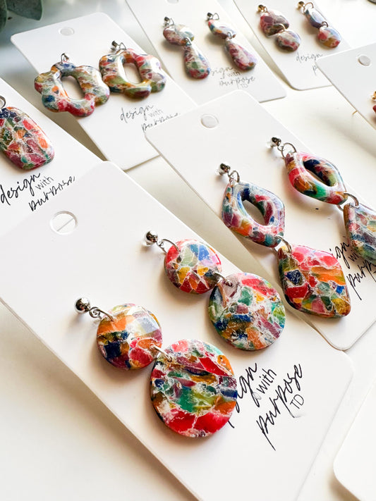 Bright Rainbow Marble Earrings