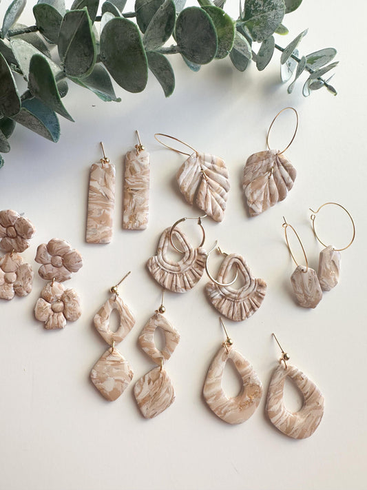 Tan and Cream Marble Earrings
